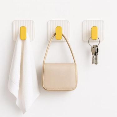 Imagem de Kit 3 Ganchos Autoadesivo de Parede Acrílico Dourado Banheiro Cozinha 