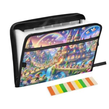 Imagem de Cute Elves Magic Castle Pasta de arquivo A4 tamanho carta lima sanfonada com alça