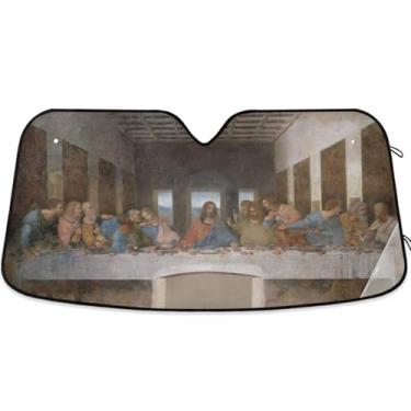 Imagem de Toldo de sol personalizado da Vinci Last Supper Prints para para-brisas de carro, retrátil, dobrável, para protetor de janelas dianteiras S, 134,6 cm x 59,7 cm