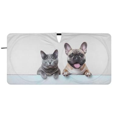 Imagem de Buldogue francês gato para-sol para carro para-brisa engraçado dobrável carros persianas para janelas dianteiras automotivo floral, 81 cm x 157 cm