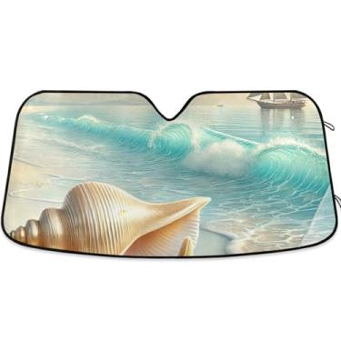 Imagem de Para-sol personalizado com concha do mar costeiro pérola para para-brisa persianas dobráveis de carro de caminhão para protetor de janelas dianteiras S, 134,6 cm x 59,7 cm