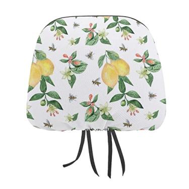 Imagem de Limões amarelos sem costura frutas tropicais com flores verdes 2 peças capas protetoras de encosto de cabeça para assento de carro universal, capa macia para encosto de cabeça de carro, acessórios de