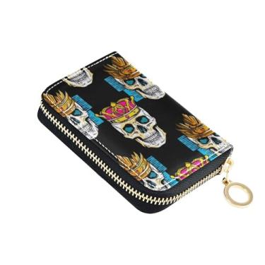 Imagem de Carteiras de cartão de crédito com bloqueio de RFID para mulheres, carteira pequena com zíper e bolso para moedas, caveiras, preta, arte legal