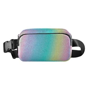 Imagem de Bolsa de cinto gradiente verde unissex mini bolsa de cinto com alça ajustável pochete para mulheres transversal, Glitter arco-íris iridescente, one size, Glitter arco-íris iridescente
