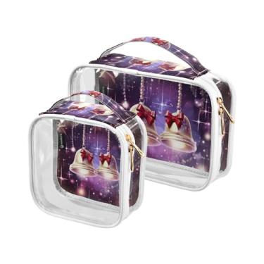 Imagem de GAIGEO Conjunto de bolsas de cosméticos transparentes de Natal com sinos, bolsa de cosméticos transparente de PVC, bolsa de viagem de higiene pessoal, pacote com 2, Natal com sinos - 4, one size
