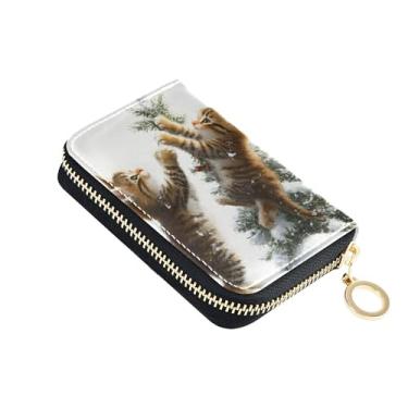 Imagem de Carteira feminina feminina com zíper e bloqueio de RFID, fofo, fofo, vívido, árvore de Natal, porta-moedas, com zíper