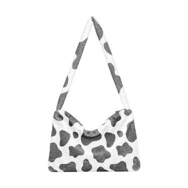 Imagem de Rainbow Mushroom Stars Bolsa de ombro feminina, bolsa de mão para mulheres, bolsa feminina para uso ao ar livre, Estampa de vaca preta e branca, One Size