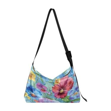Imagem de Bolsa de couro tulipas brancas com alça de ombro, bolsa de ombro masculina de couro, bolsa tiracolo de couro, Pansy-1 aquarela, One Size
