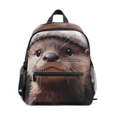 Imagem de GAIGEO Christmas Cute Otter Santa Hat Toddler Mini Backpack with Whistle, 2 Bottle Pockets, Lightweight, Back to School Backpacks 10x4x12 In, for Ages 3-8