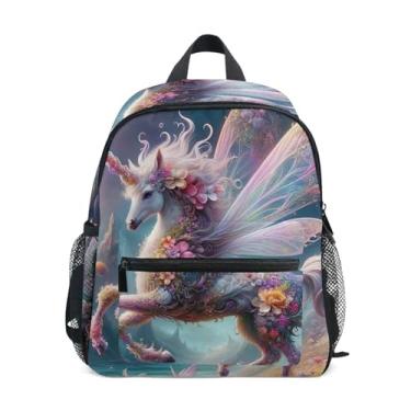 Imagem de Flower Fairy Unicorn Simple Modern Kids Backpack, 10x4x12 In, Girl School Backpack Includes Water Bottle Pockets, Whistle Clip for Safety