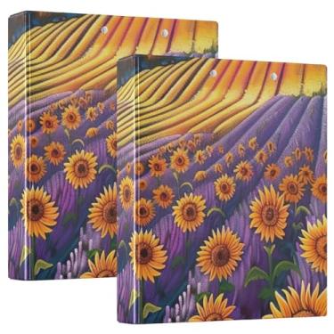 Imagem de Pasta de arquivo de fichário de girassol com anéis redondos para escola e escritório, pacote com 2