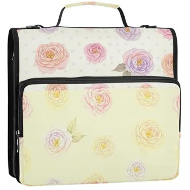 Imagem de Aquarela Roses Peônias Rosa 3 Fichários Anel D 1,5 Polegada Organizador de Fichários Escolares Bolsa com Alça de Ombro Suporte para 500 Folhas Suporte 34,5 x 31,5 x 9 cm