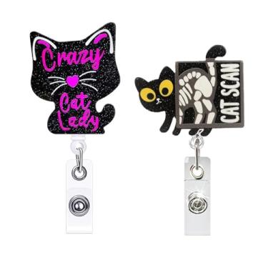 Imagem de Pacote com 2 carretéis de crachá de enfermeira, gato engraçado e suporte de identificação retrátil de metal, clipe de jacaré de acrílico fofo para crachá de identificação, suporte de etiqueta de nome