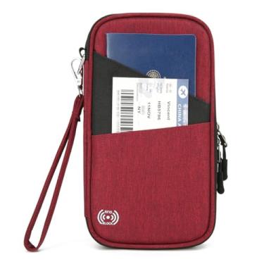 Imagem de Porta-passaporte para família, carteira feminina com bloqueio de RFID e zíper, organizador de documentos de viagem, carteira premium para passaporte, Vermelho, Minimalista