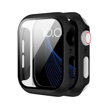 Imagem de (Pacote com 2) compatível com Apple Watch séries 10/9/8/7/6/5/4, com um protetor de tela de vidro temperado e uma capa rígida de PC para proteção total. (preto + preto, 42 mm(S10))