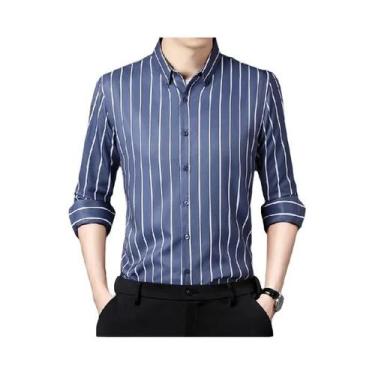 Imagem de Camisa Social Masculina Slim Fit De Manga Longa Com Listras, Elástica 