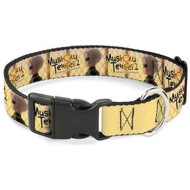 Imagem de Coleira para animais de estimação Crunchyroll, fivela de plástico para coleira de cachorro, pose Mushoku Tensei Guardian Fitz e logotipo do título bronzeado, 28 a 40 cm de largura