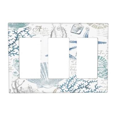 Imagem de Algranben Ocean Beach Starfish Seashell 3 Gang Triple Rocker Light Switch Cover Decorativo Náutico Costeiro Coral Mar Interruptor de Luz Elétrica para Quarto e Banheiro Acessórios