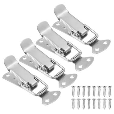 Imagem de PATIKIL 4 peças de trava de aço inoxidável acionada por mola, caixa de ferramentas de 5,8 cm, trava de fixação com parafusos de montagem para caixa de madeira de celeiro de porta de armário