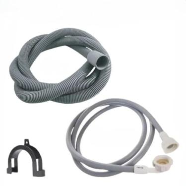 Imagem de Kit de mangueiras de entrada e saída para máquina de lavar roupa, bico reto universal, 28 mm de diâmetro, em latão. (Saída 2m / Entrada 1.40m)