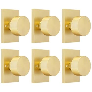 Imagem de Crequal Maçanetas de porta fictícias douradas, liga de zinco resistente, interior de maçanetas de armário, lado único sem giro (6 peças/3 unidades)