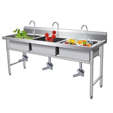 Imagem de Pia de aço inoxidável, pia utilitária com 2 compartimentos, pia de cozinha independente, pia interna e externa, pia comercial independente de tigela dupla, para restaurante, lavanderia, garagem