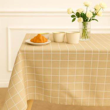 Imagem de Toalha de mesa de algodão xadrez de 4 a 10 Lugares(Bege,140 cm x 200 cm)