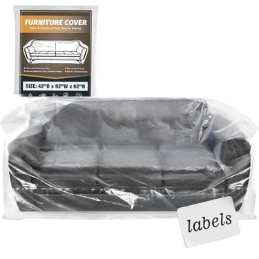 Imagem de Capas de móveis de sofá transparentes de plástico para armazenamento de movimento, à prova d'água e à prova de poeira, bolsas extragrandes para sofá com etiqueta, tamanho aberto 168 x 152 x 106 cm