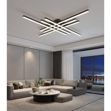 Imagem de Luminária de teto LED moderna e regulável, 112 W, alto brilho, grande, com controle remoto, ideal para sala de estar, quarto, sala de jantar e escritório (preta, 6 lâmpadas).