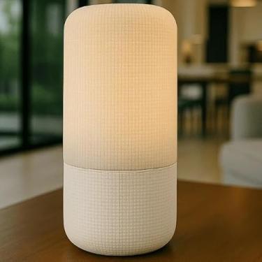 Imagem de Luminária de Mesa Cilíndrica Minimalista Moderna, Abajur Tubular Decorativo com Lâmpada Inclusa, Design Texturizado (Branco)