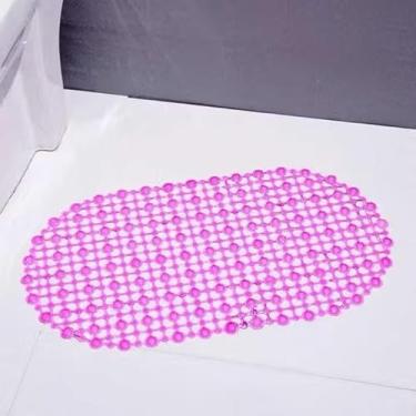 Imagem de Tapete antiderrapante com ventosas para banheiro, tapete antiderrapante impermeável para limpeza dos pés e massagem (Rosa Bolinha)