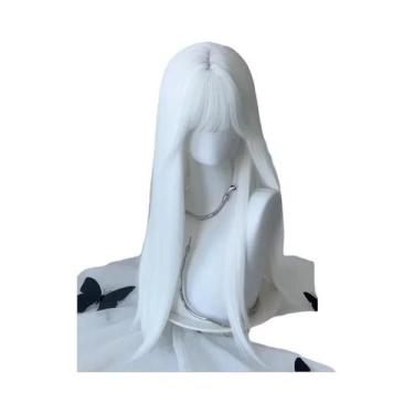 Imagem de Peruca Branca Lisa De 28 Polegadas Com Franja, Cabelo Sintético Resist
