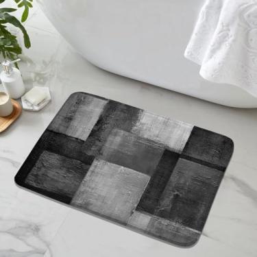 Imagem de Tapete de banho abstrato preto cinza branco, arte minimalista moderna tapete antiderrapante microfibra macia tapete de banheiro tapetes para quarto, cozinha, banheiro, vaso sanitário, 43 x 73 cm