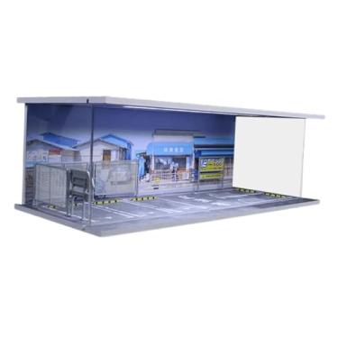 Imagem de oshhni Vitrine para exibição de miniaturas de veículos em escala 1:64, com 6 vagas de estacionamento, iluminação ambiente e cenário simulado de, Cafeteria