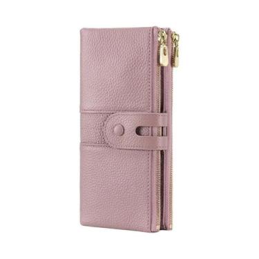 Imagem de Carteira Feminina De Couro Genuíno Com Bloqueio RFID, Grande Capacidad