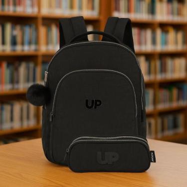 Imagem de Kit Mochila Costas Juvenil com Estojo Duplo Preto UP4YOU Crinkle - lux