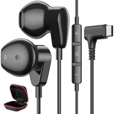 Imagem de Fone de ouvido USB C em ângulo reto, fones de ouvido com fio para iPhone 17 Pro Max 16 Plus 15 16e, fone de ouvido estéreo HiFi tipo C com controle de volume de microfone para iPad A16, Samsung Galaxy