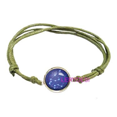 Imagem de LERYDESI Pulseira de horóscopo pingente do signo do zodíaco azul céu estrelado joia de constelação unissex presente de arte para homens para mulheres corda cor opcional, Vidro