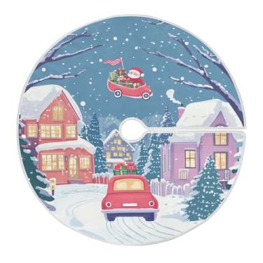 Imagem de Wassud Saia para árvore de Natal, casas noturnas, decorações de árvore de Natal, enfeites de Natal, tapete de árvore grande para decoração de festa de ano novo, 122 cm