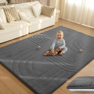 Imagem de Huloo Sleep Tapete de área de 3,3 cm de espessura para sala de estar, quarto, 1,8 x 2,8 m, grande, com pele sintética de coelho esculpida em 3D, antiderrapante, tapete fofo para berçário para sala de