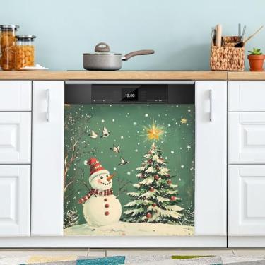 Imagem de xigua Linda capa magnética de boneco de neve de Natal, adesivos magnéticos decorativos antiarranhões para painel de geladeira e lava-louças, decoração personalizada de cozinha doméstica 58 x 66 cm