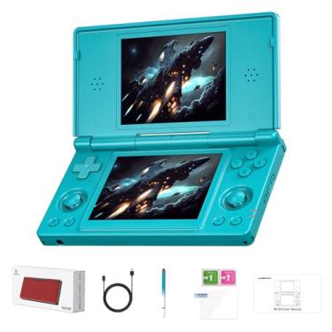 Imagem de GiipGoop RG DS Consoles de jogos portáteis RG DS Retro Gaming Console de videogame de tela dupla Android 14 portátil Arcade 40.000 mAh bateria WiFi Bluetooth saída HD azul turquesa