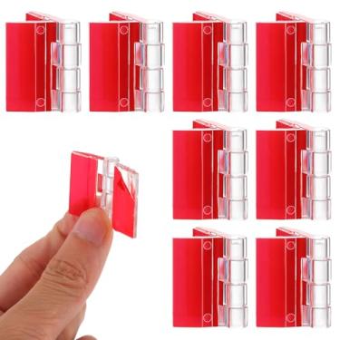 Imagem de Dobradiça autoadesiva de 8 peças: dobradiças vermelhas de armário pequenas para caixa de joias de madeira, mini dobradiças de acrílico transparente para projetos de artesanato em madeira móveis faça