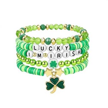 Imagem de CSIYANJRY99 Pulseiras para mulheres e homens, acessórios para o festival do dia de São Patrício, roupas Heishi com contas elásticas, esportivas, pulseiras empilháveis, Medium, Miçangas, Sem Pedra