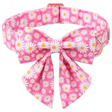 Imagem de Babole Pet Coleira de cachorro para meninas com lindo laço de senhora - gravata borboleta feminina rosa margarida para cadelas, ajustável primavera/verão floral com laço marinheiro para cães pequenos