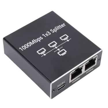 Imagem de Fockety Divisor Ethernet 1 para 3 1000 Mbps, divisor de rede de alta velocidade, switch de roteador compatível com cabos Cat3/5/5e/6/7/8, inclui cabo de alimentação USB