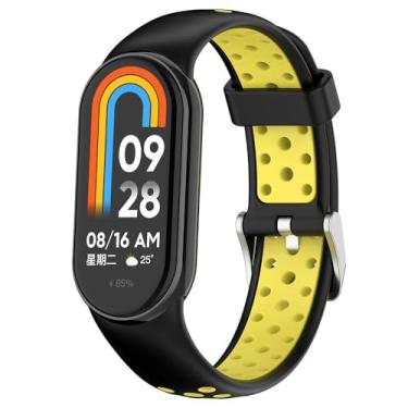 Imagem de Para Xiaomi Smart Band 10/9/8 xDfind plugue de metal pulseira de relógio de silicone de duas cores (preto amarelo)