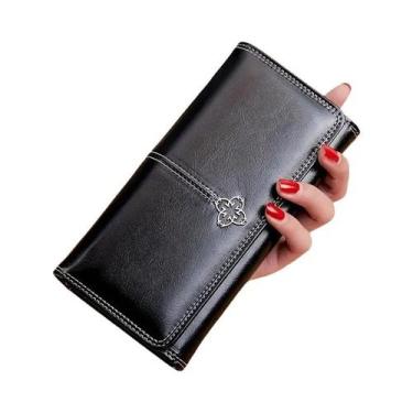 Imagem de Carteira feminina vintage  design bifold ultrafino, vem com vários car