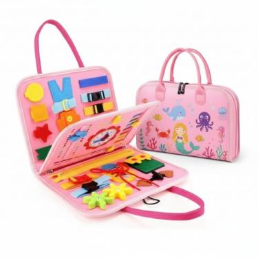 Imagem de Livro Sensorial Infantil Montessori – Brinquedo Educativo Portátil com Atividades Motoras e Cognitivas para Crianças (Rosa - Sereia)