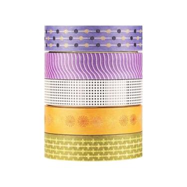 Imagem de Conjunto de adesivos Washi com 5 rolos de 2 m, adesivos decorativos para artes faça-você-mesmo artesanato material diário scrapbook cartão embrulho